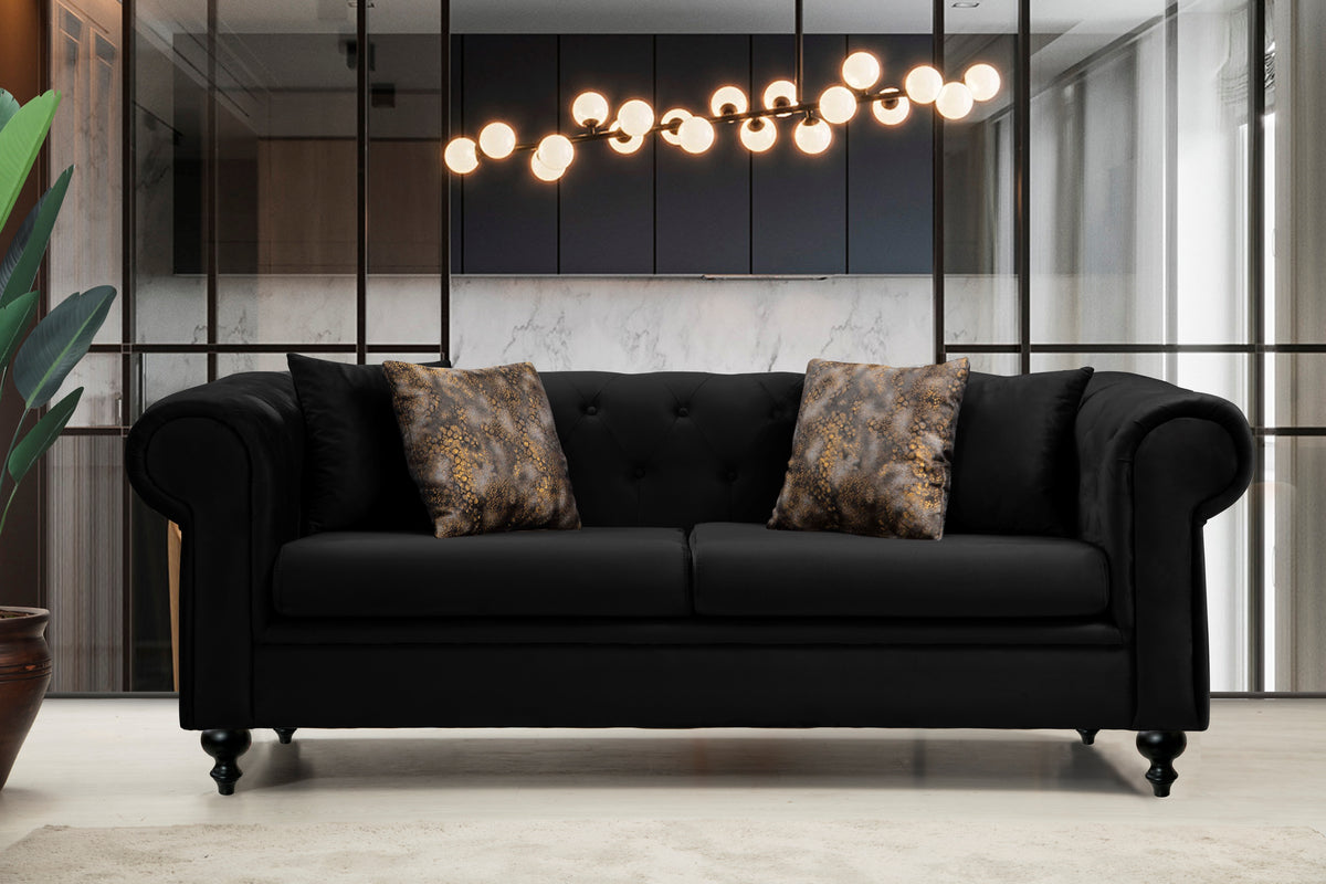 Icarus Black Velvet Sofa & Love Seat