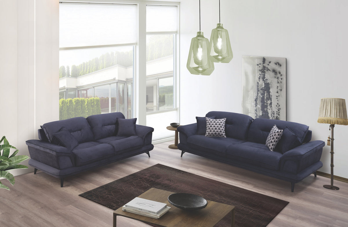 Violet Navy Blue Sofa and Loveseat