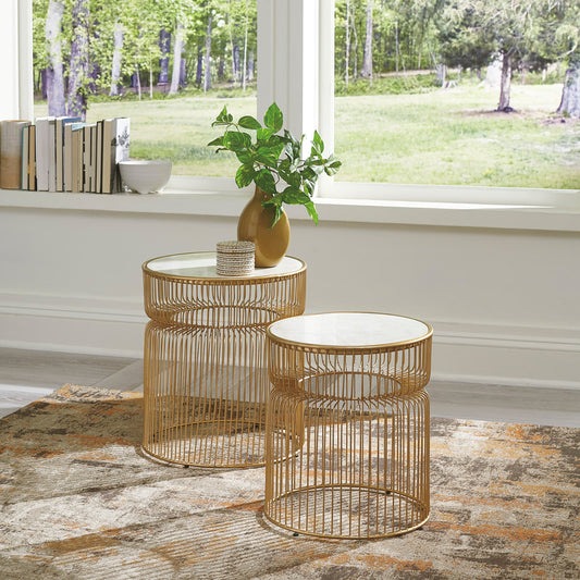 Vernway White/Gold Finish Accent Table, (Set of 2)  A4000250