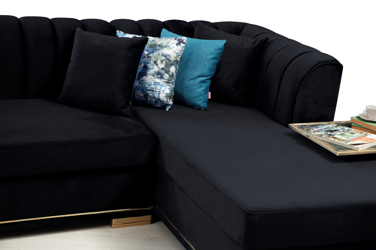 Armony Black  Velvet Double Chase 140"Sectional 