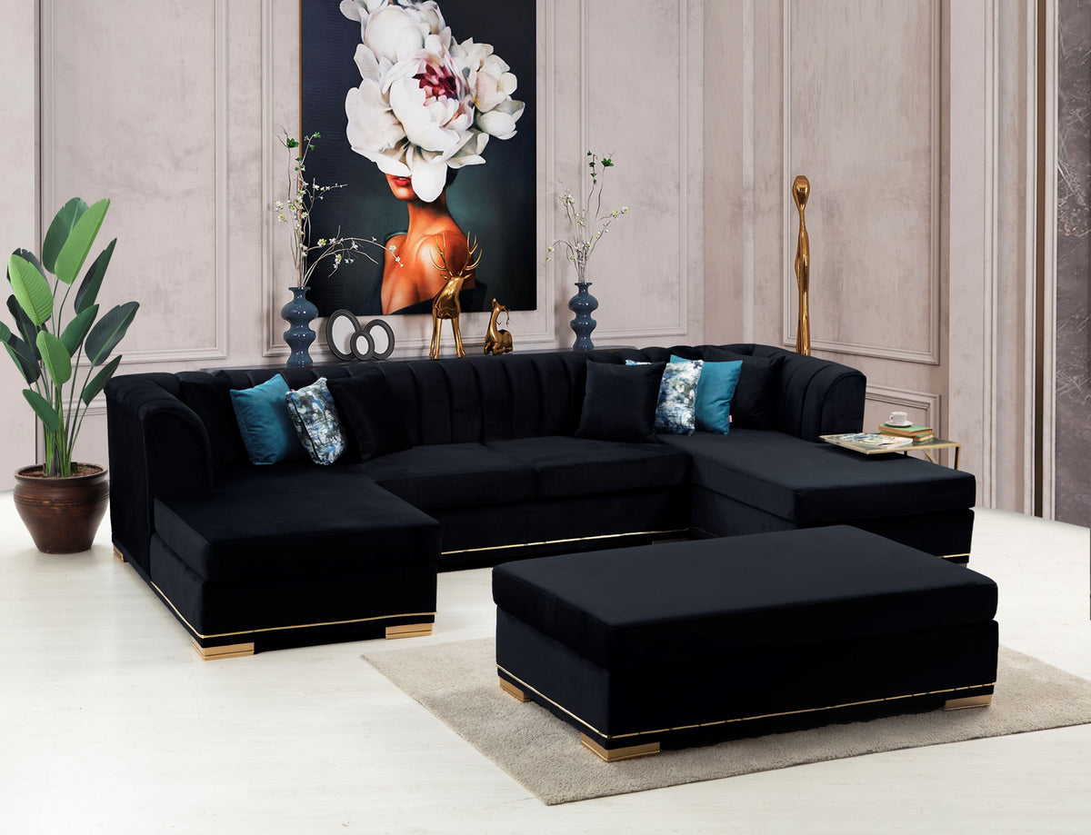 Armony Black  Velvet Double Chase 140"Sectional 