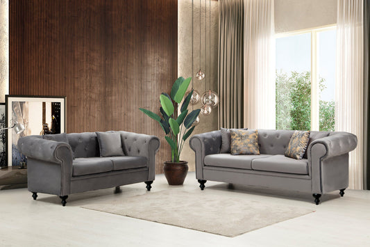 Icarus Silver Velvet Sofa & Love Seat