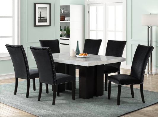 Grand Black Velvet 7pc Dining Room Set 1220  (FAUX MARBLE) 