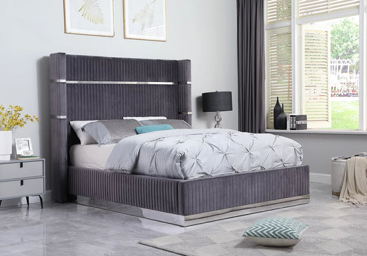 Aspen Grey Velvet King Bed B786