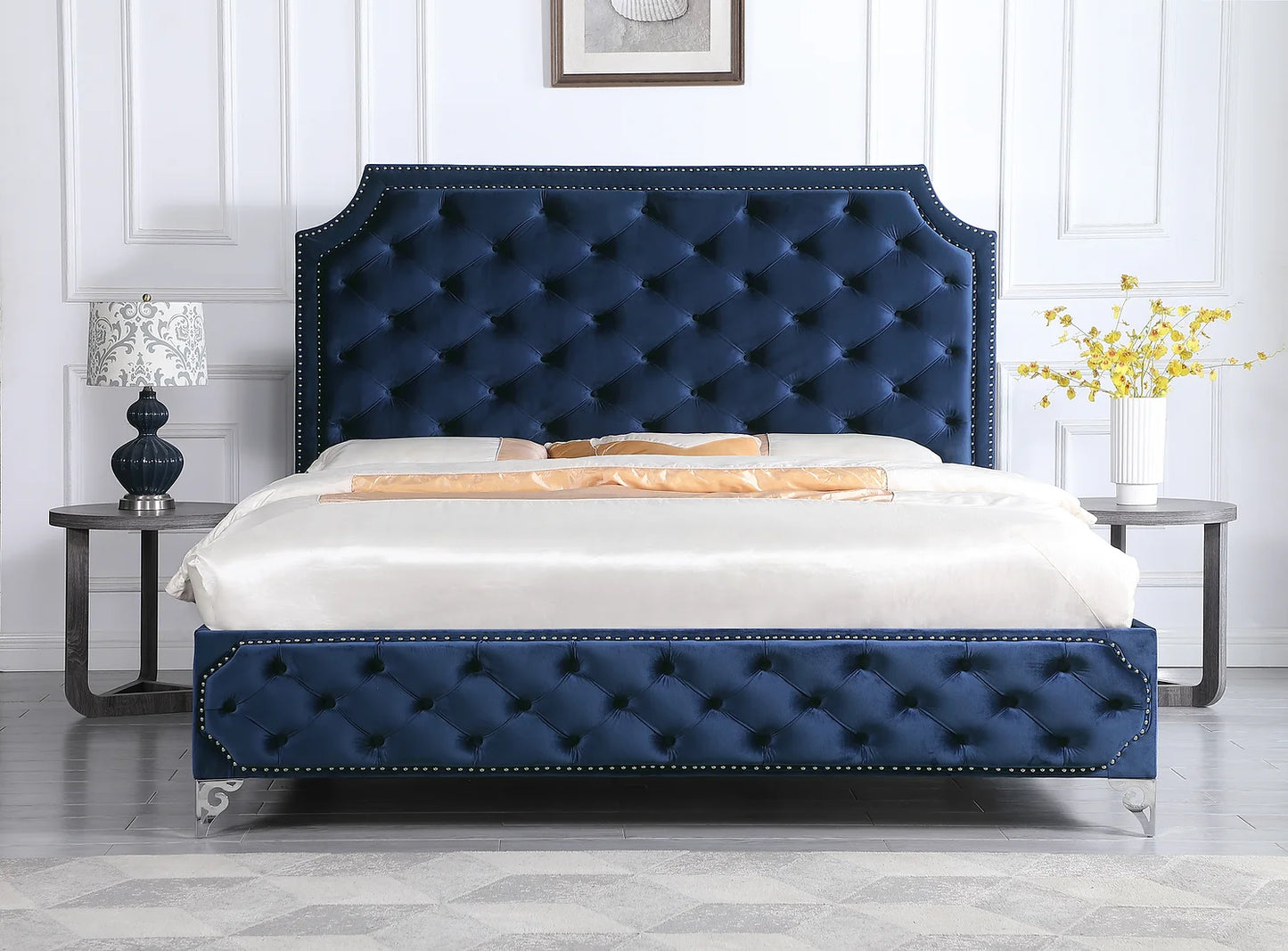 Leilah Platform Blue Velvet King Bed B830