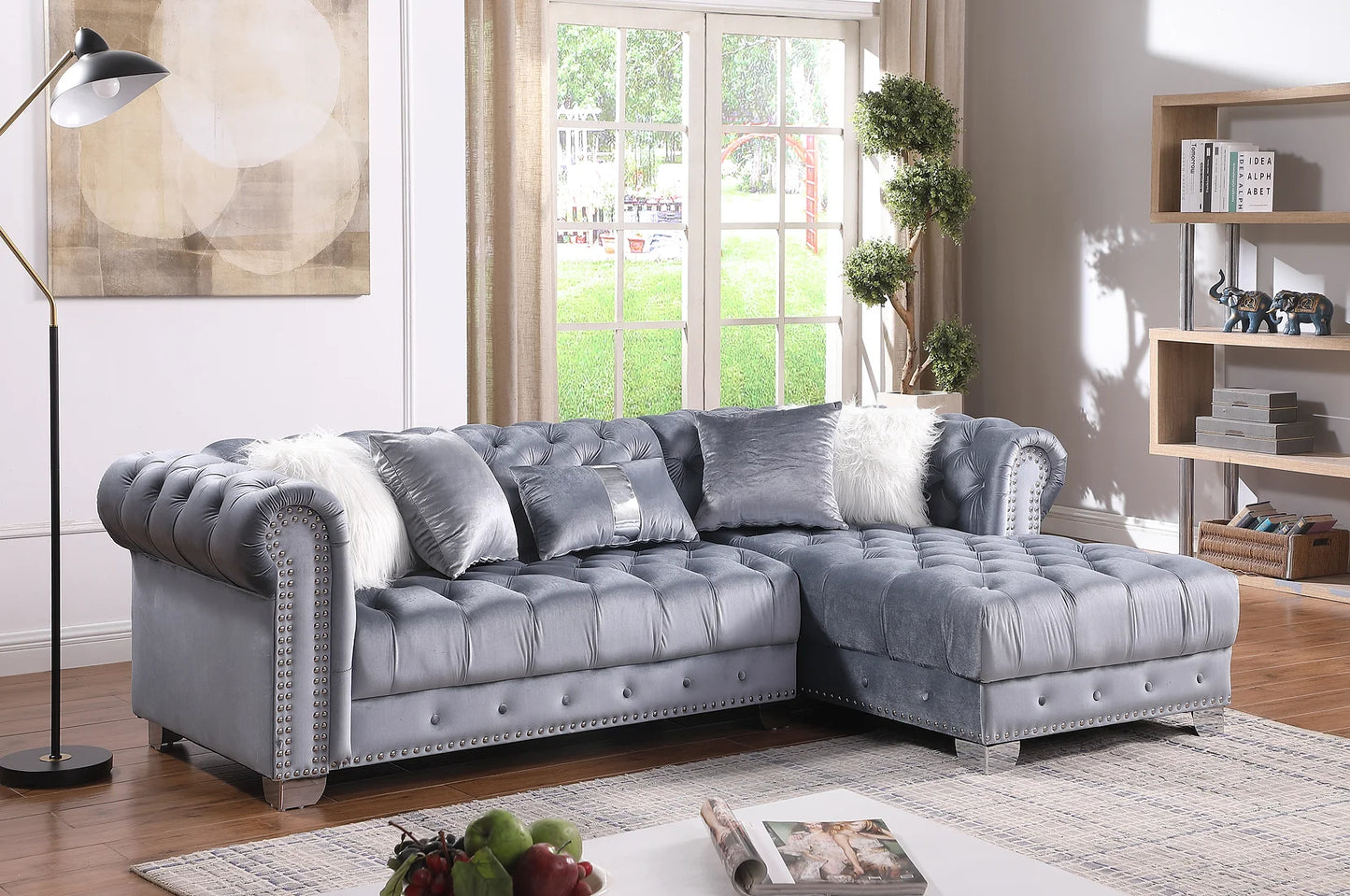 Yaz Grey Velvet Sectional S6200