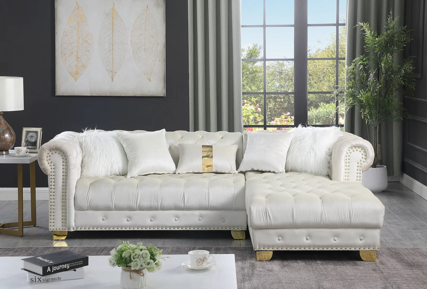 Yaz Cream Velvet Sectional S6200