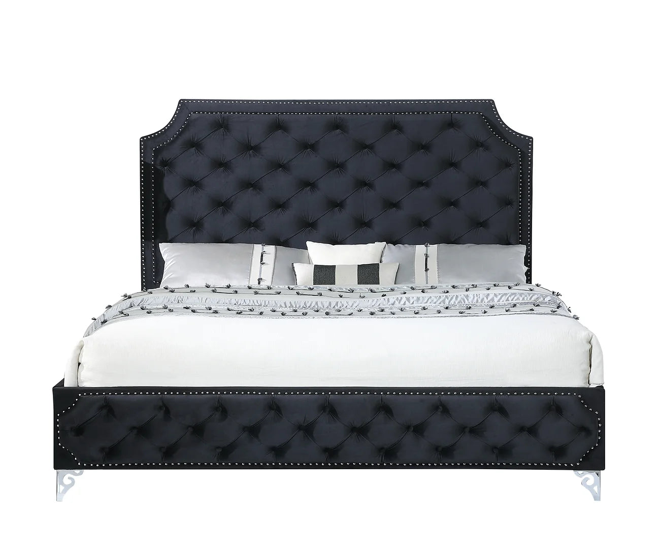 Leilah Platform Black Velvet King Bed B830