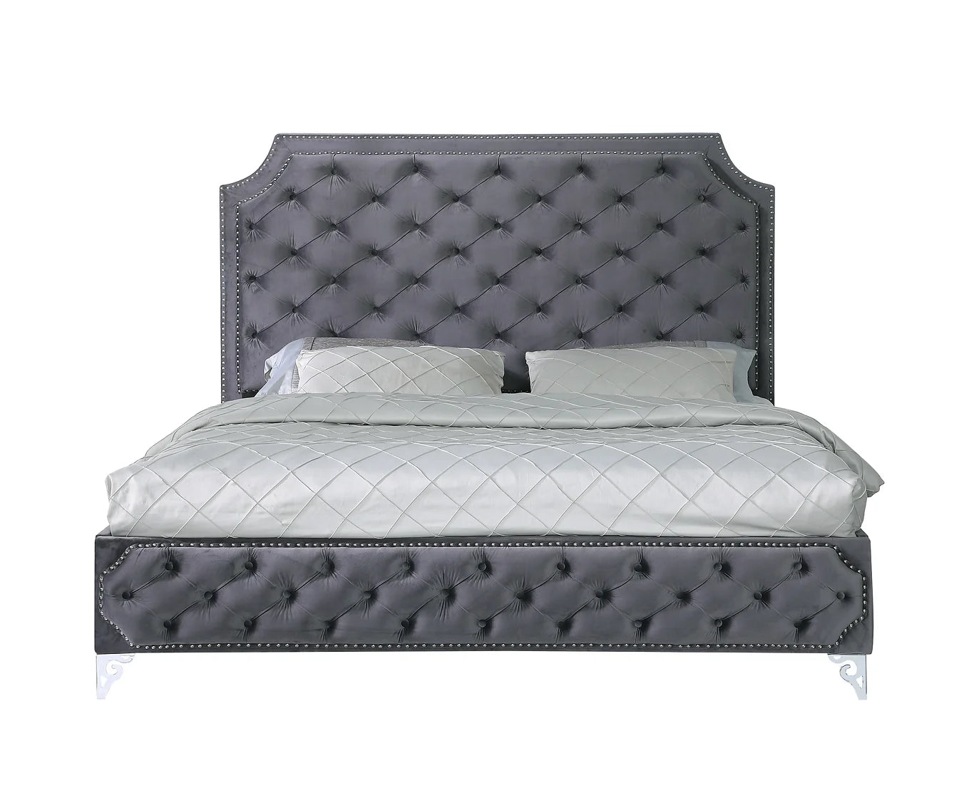 Leilah Platform Grey Velvet Queen Bed B830