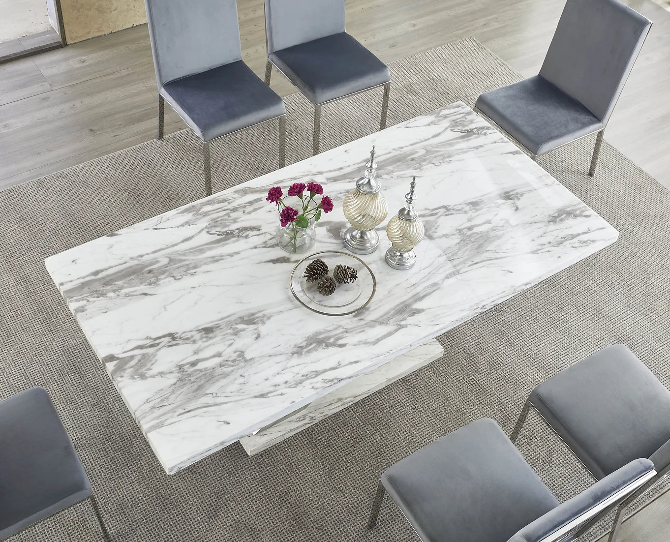 Viva White/Grey Faux Marble Dining Set D610