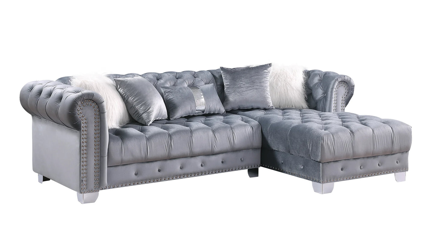 Yaz Grey Velvet Sectional S6200