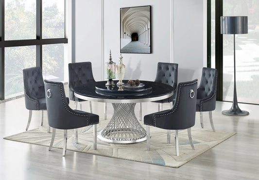 Unico Black/Grey Faux Marble Dining Set D605