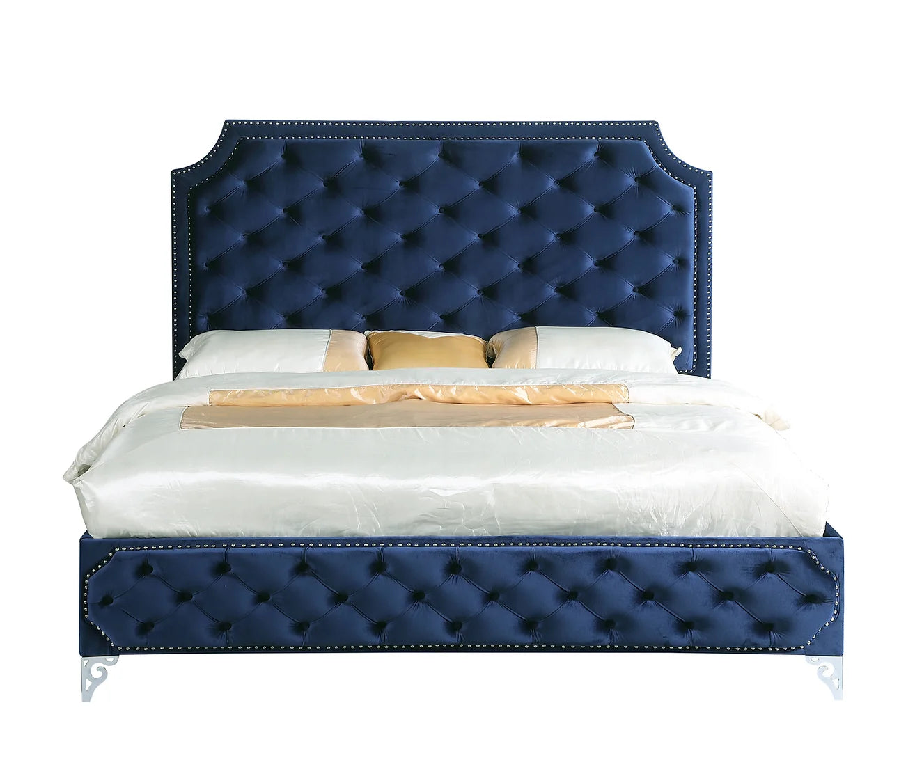 Leilah Platform Blue Velvet King Bed B830