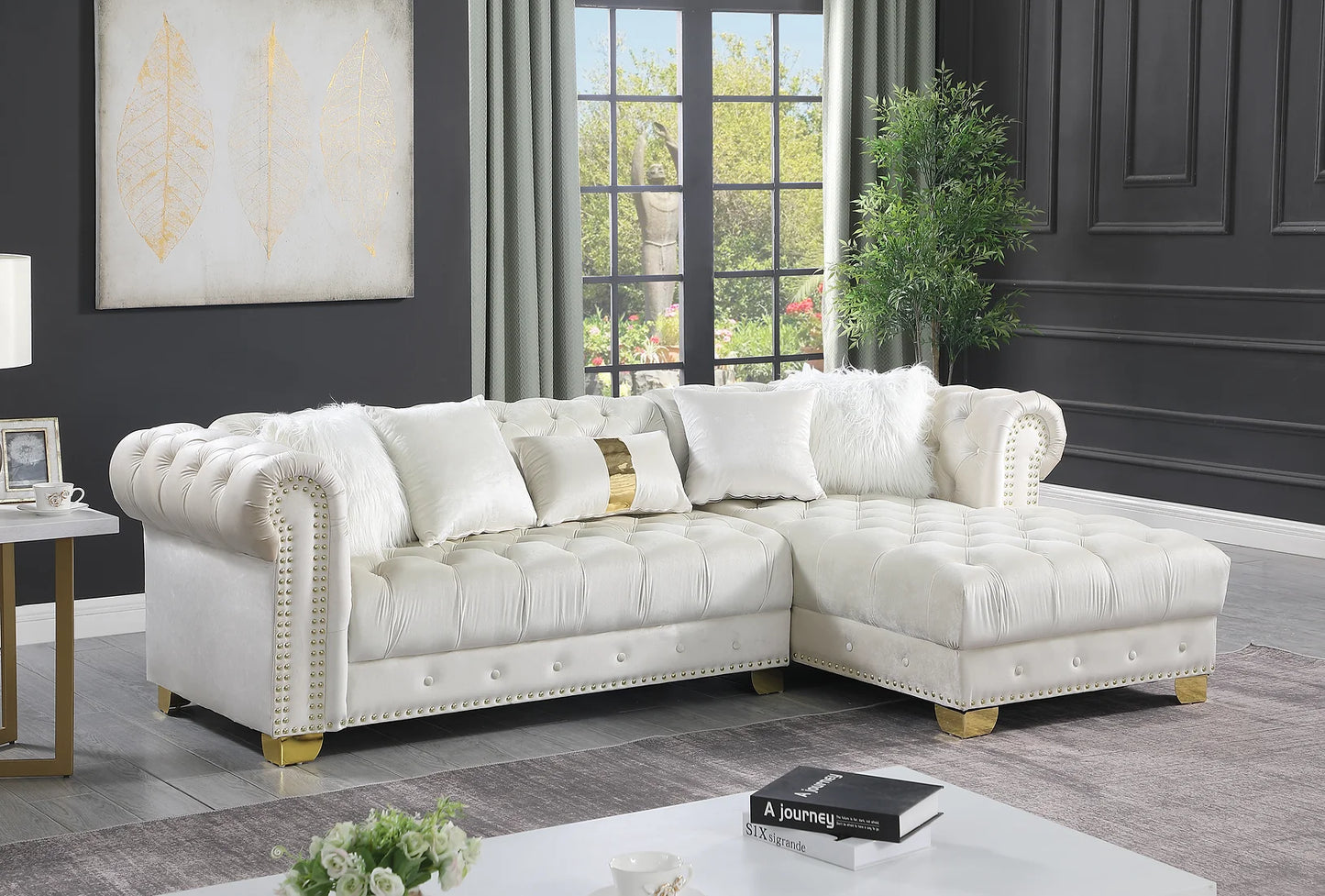 Yaz Cream Velvet Sectional S6200