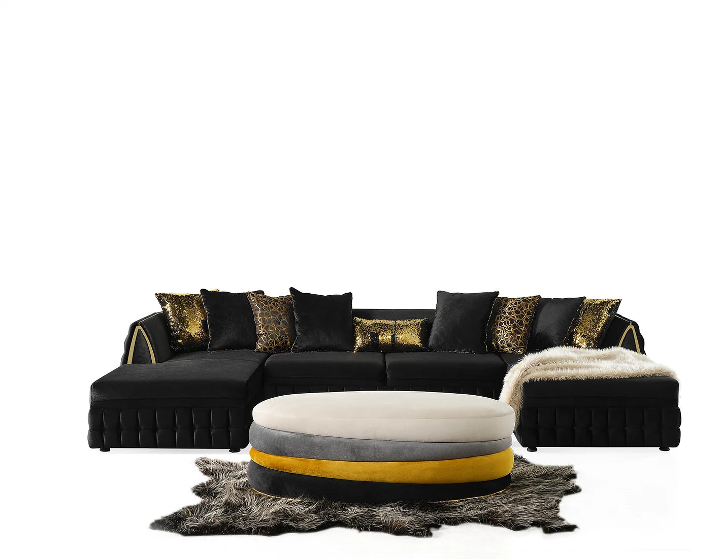 Sicilya Black Double Chaise Sectional