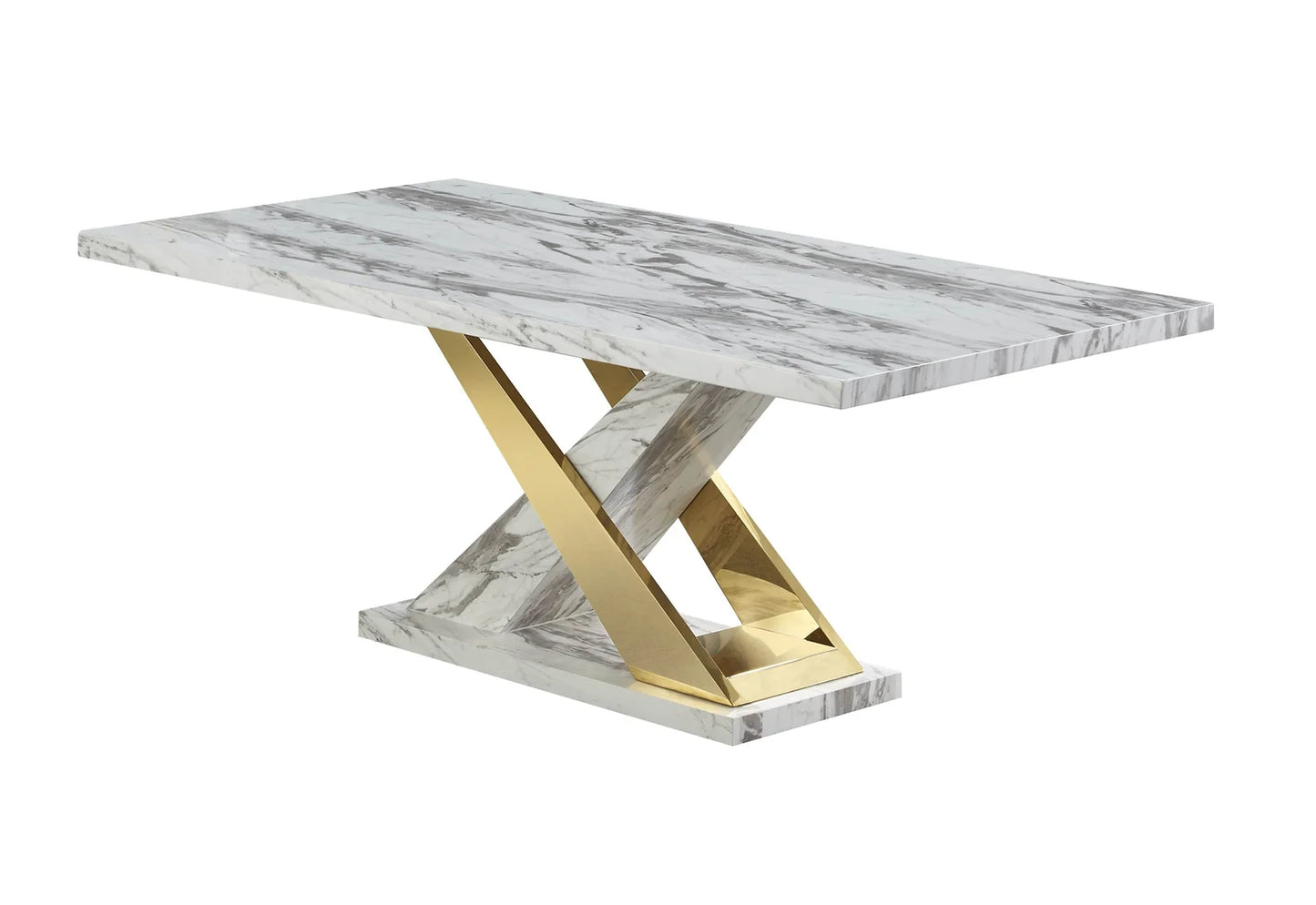 Viva White/Gold Faux Marble Dining Set D610