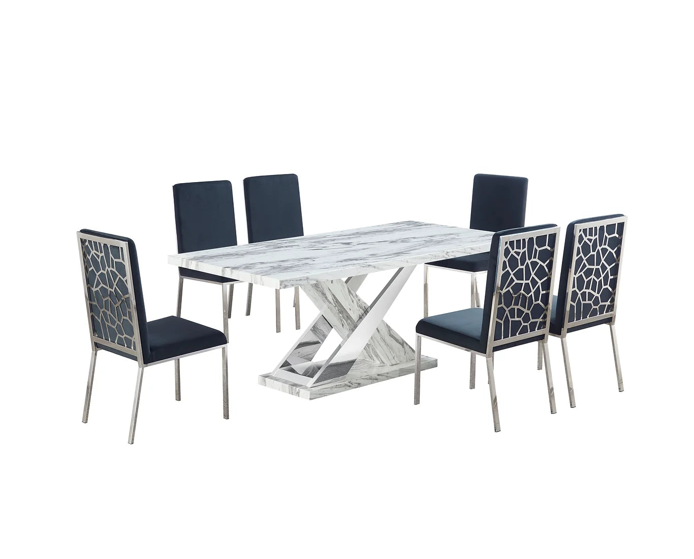 Viva White/Black Faux Marble Dining Set D610