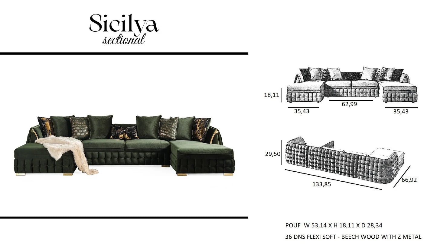 Sicilya Green Double Chaise Sectional