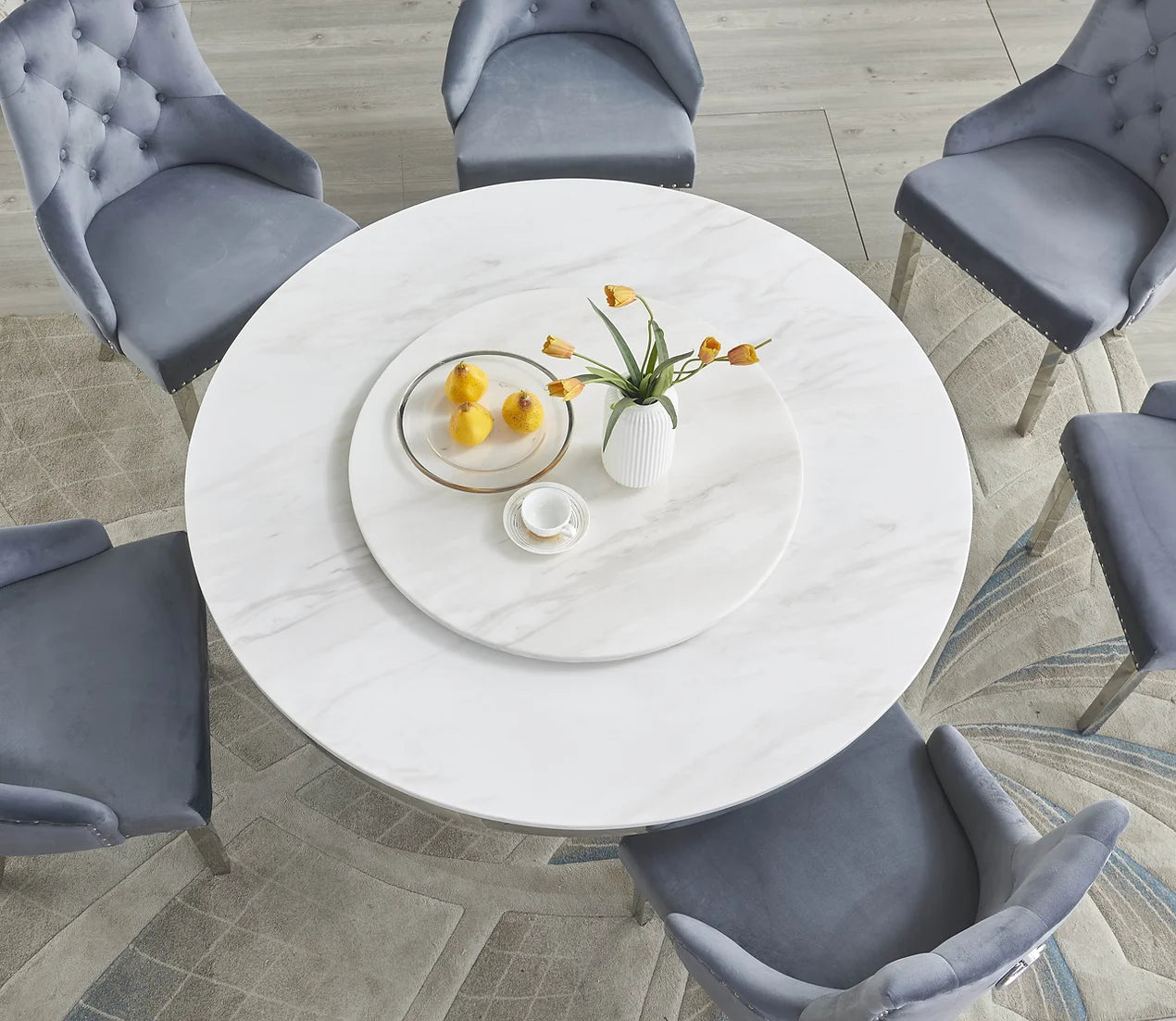 Unico White/Grey Faux Marble Dining Set D605