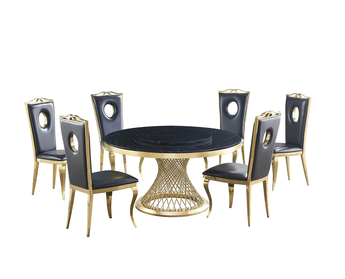 Unico Black/Gold Faux Marble Dining Set D605