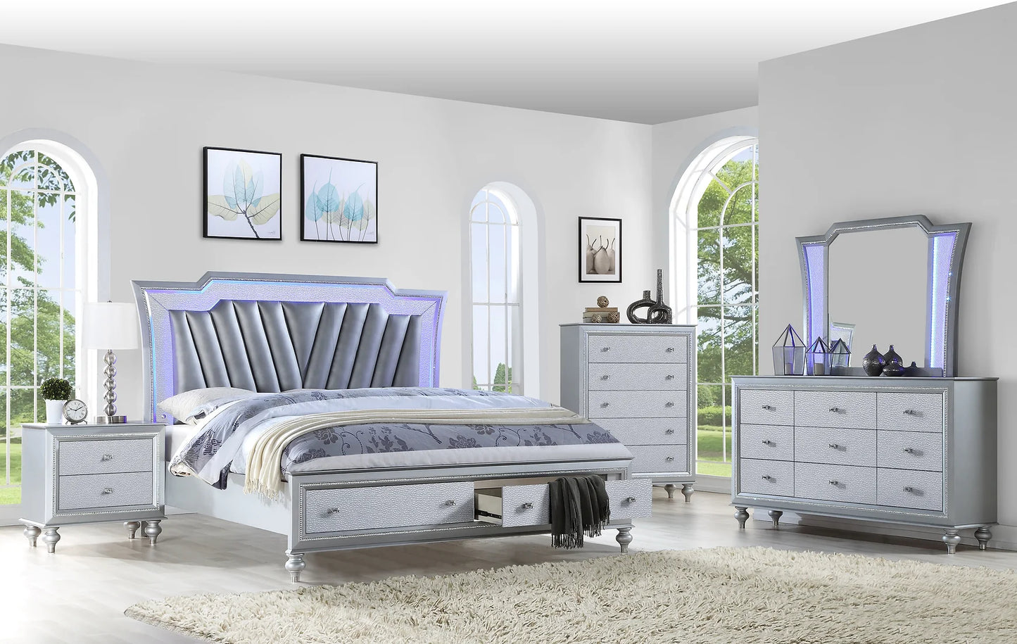 Star LED Silver Platform Bedroom Set B710