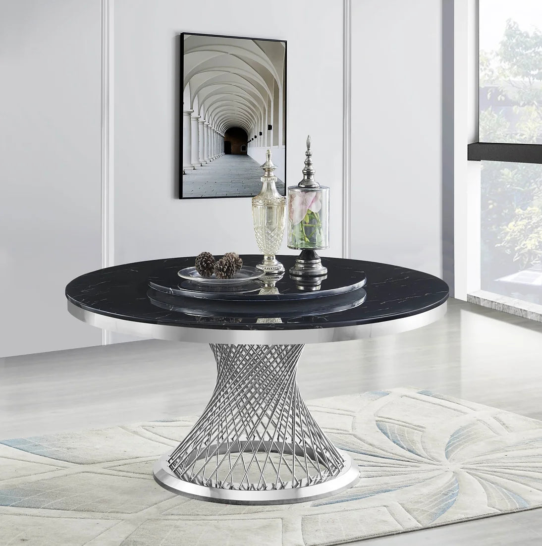 Unico Black/Grey Faux Marble Dining Set D605