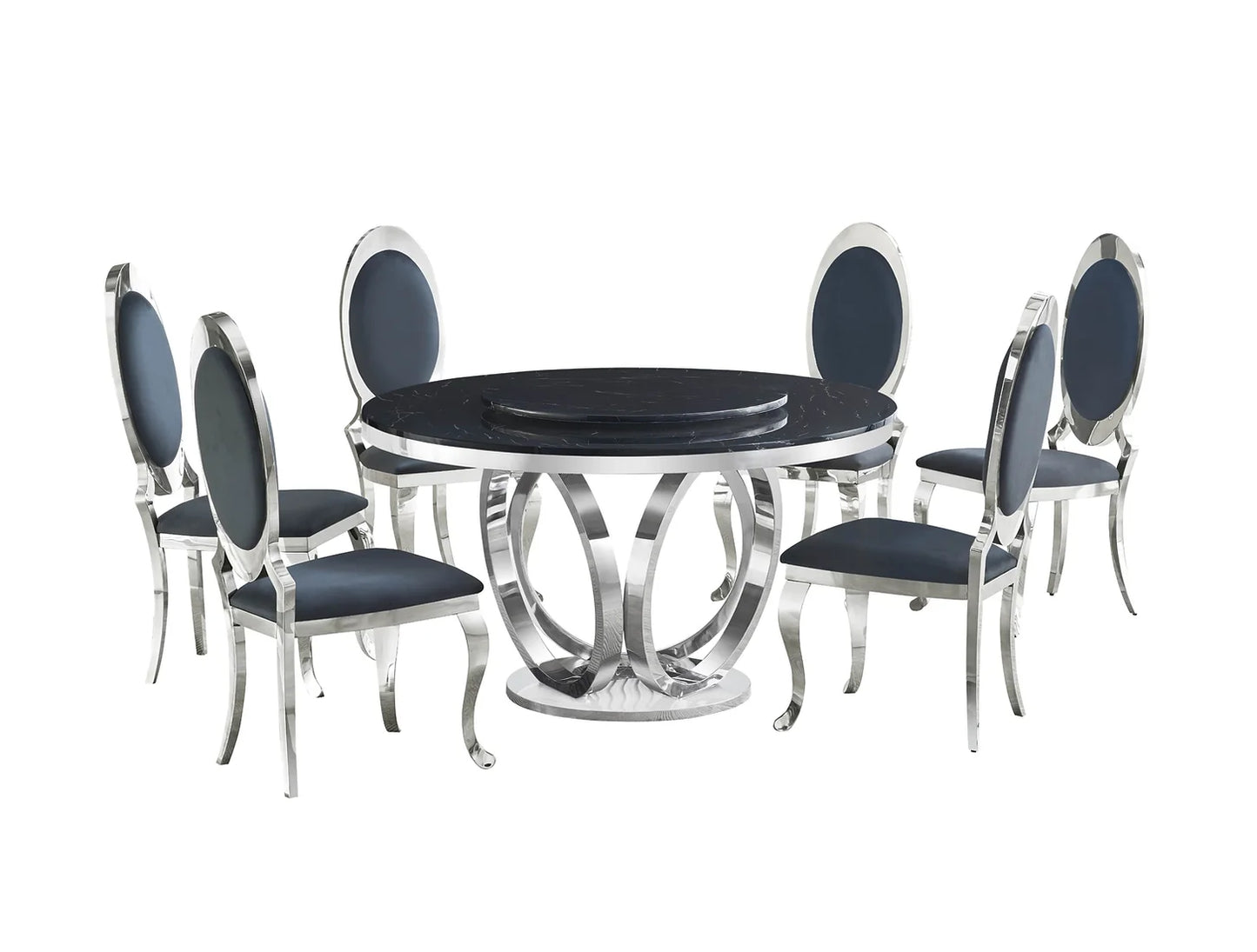 Maxi Silver/Black Faux Marble Dining Set D615