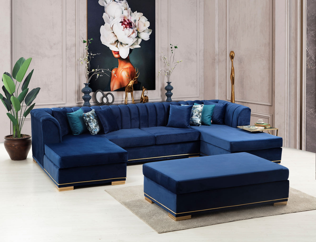 Armony Blue Velvet Double Chase 140"Sectional