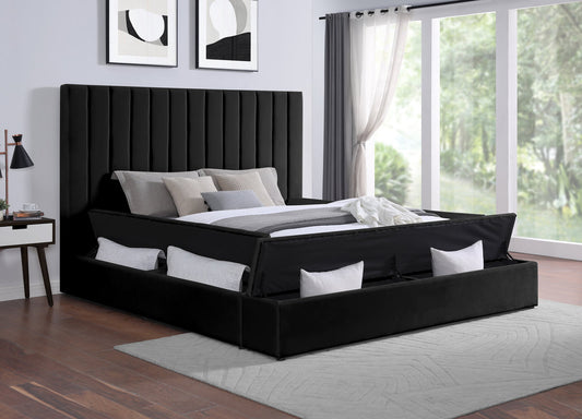 France Black Velvet Queen Platform Bed