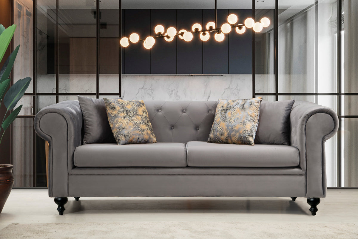 Icarus Silver Velvet Sofa & Love Seat