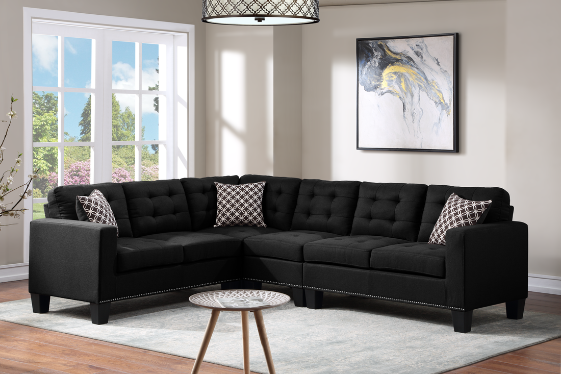 Logan Black Fabric Reversible Sectional