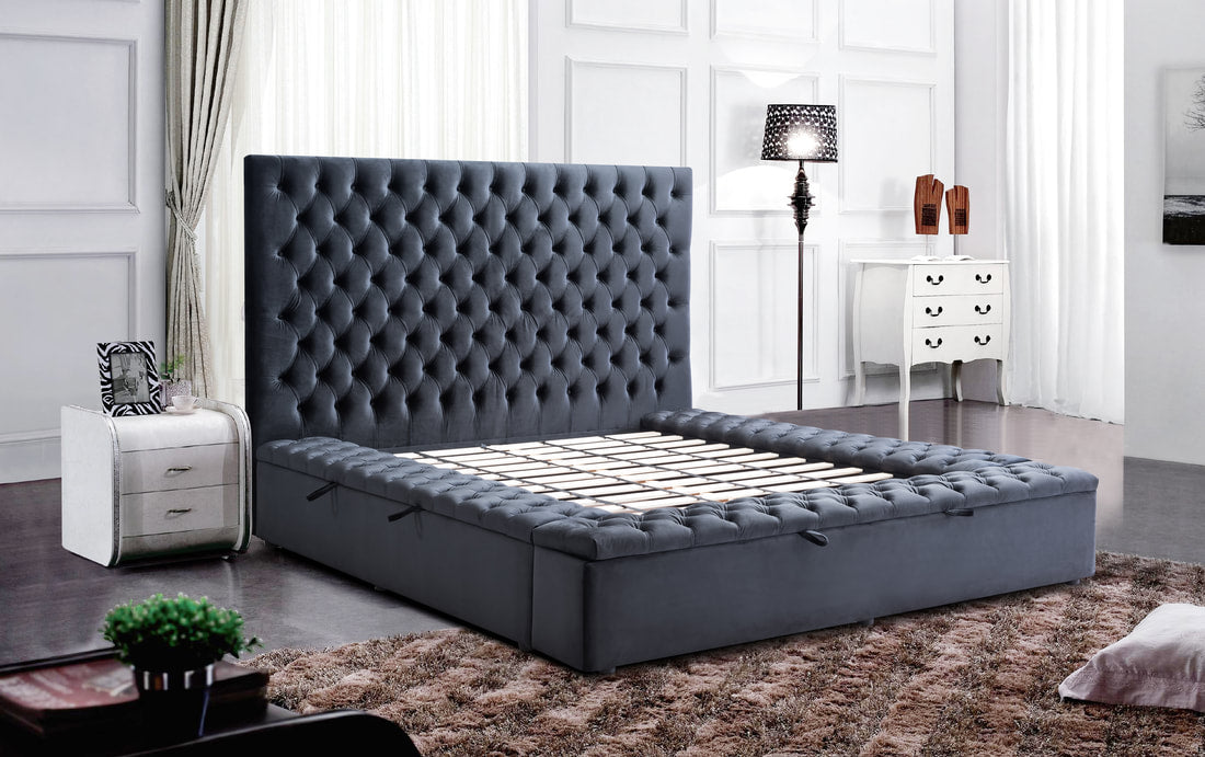 Paris Charcoal Velvet Platform Bed King