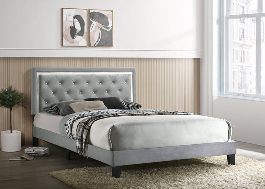 Passion Gray Velvet King Platform Bed 