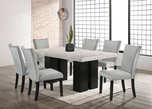 Finland Grey Velvet 7pc Dining Room Set (GENUINE MARBLE)