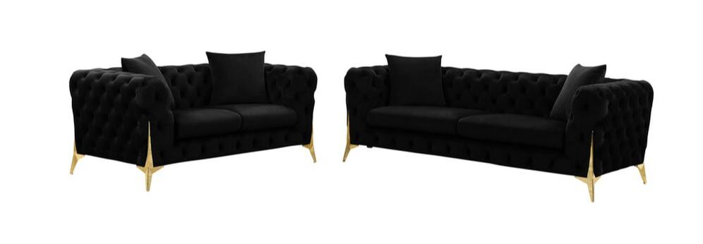 Star Black Velvet Sofa and Loveseat