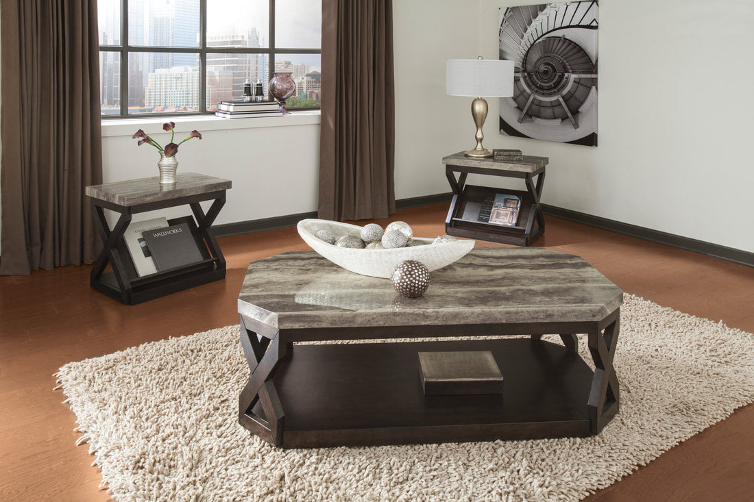 Radilyn Grayish Brown 3pc Coffee Table Set T568