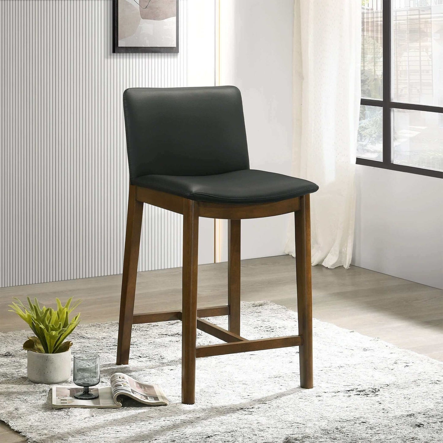 Shannon Mid-Century Modern 25.2'' Counter Stool In Black PU Leather