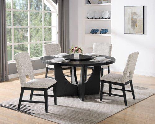 Rupert Black Round 5pc Dining Set with Lazy Susan 2074