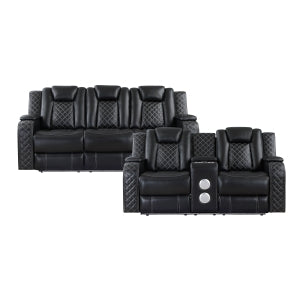 Radiant Black POWER/LED/BLUETOOTH SPEAKERS Reclining Sofa and Loveseat SH8895