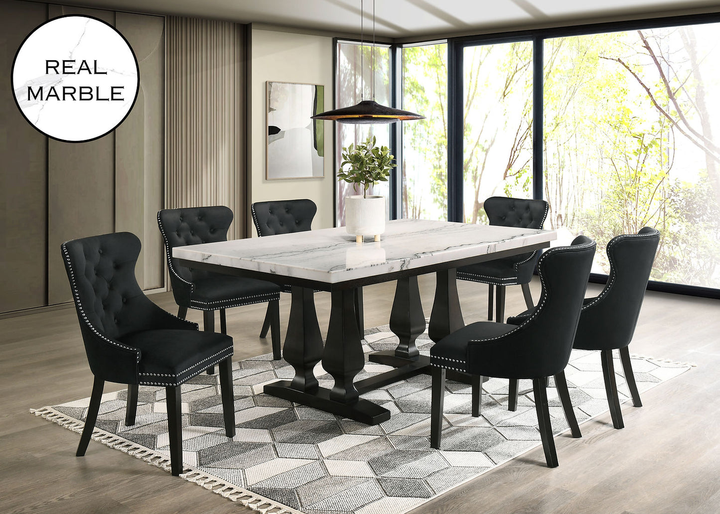 Paro Black (GENUINE MARBLE)  Dining Set