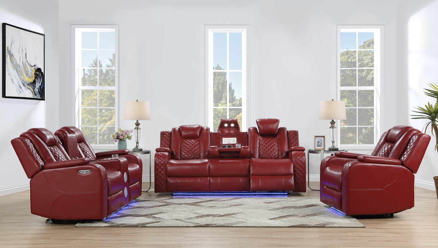 Radiant Burgundy Red POWER/LED/BLUETOOTH SPEAKERS Reclining Sofa and Loveseat SH8895