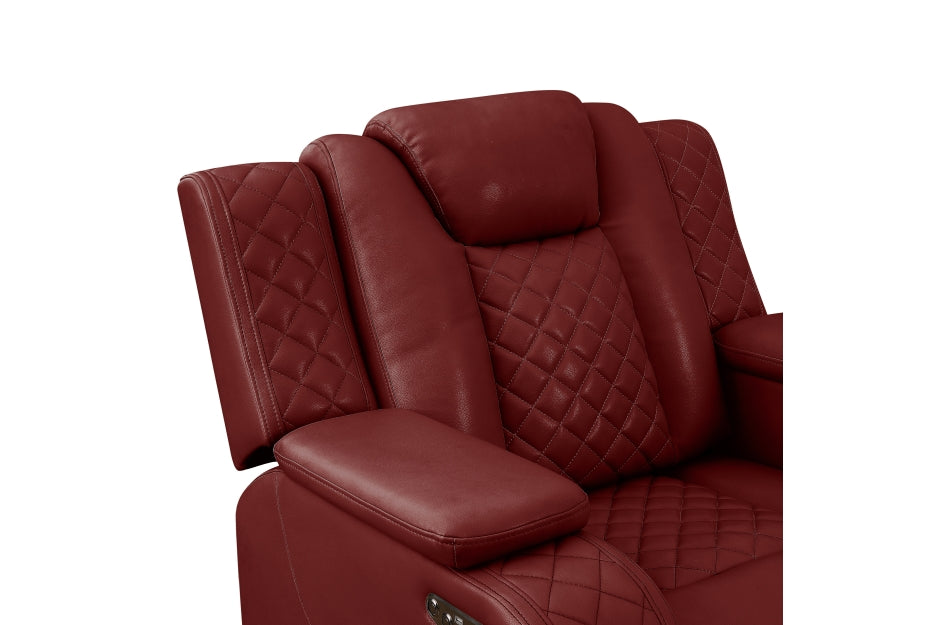 Radiant Burgundy Red POWER/LED/BLUETOOTH SPEAKERS Reclining Sofa and Loveseat SH8895