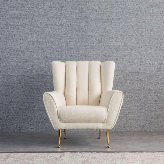 Gianna Mid-Century Modern Tufted French Cream Boucle Armchair