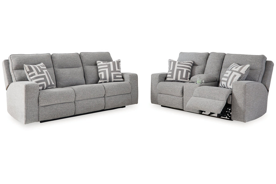 Biscoe Pewter Power Reclining Sofa and Loveseat 90503