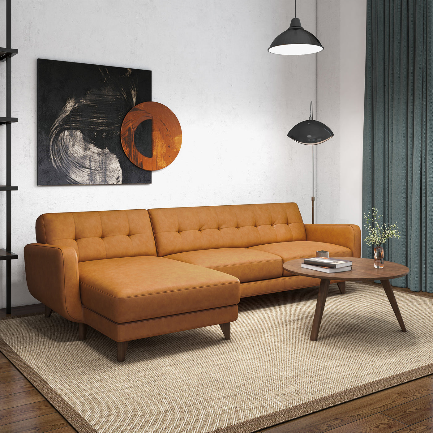 Allison Left-Facing Tan Leather Sectional Sofa