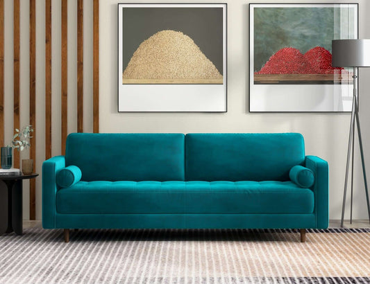 Anthony 88" Mid-Century Modern Teal Velvet Sofa