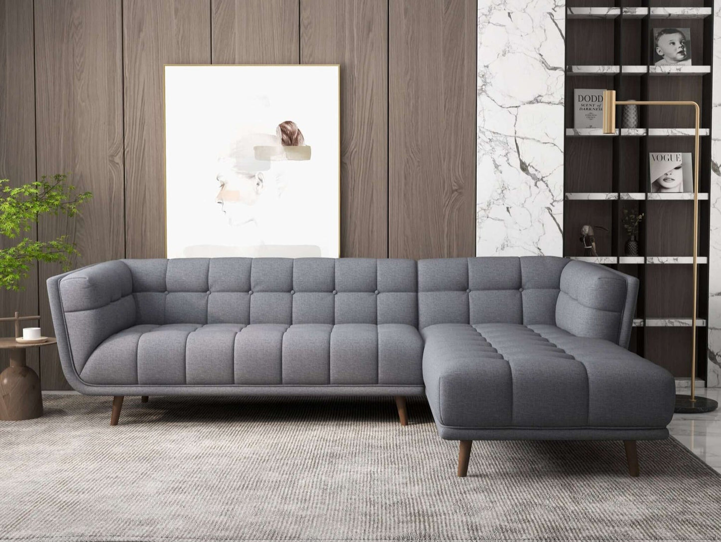 Addison 103" Grey Linen L Shape Tufted Sectional