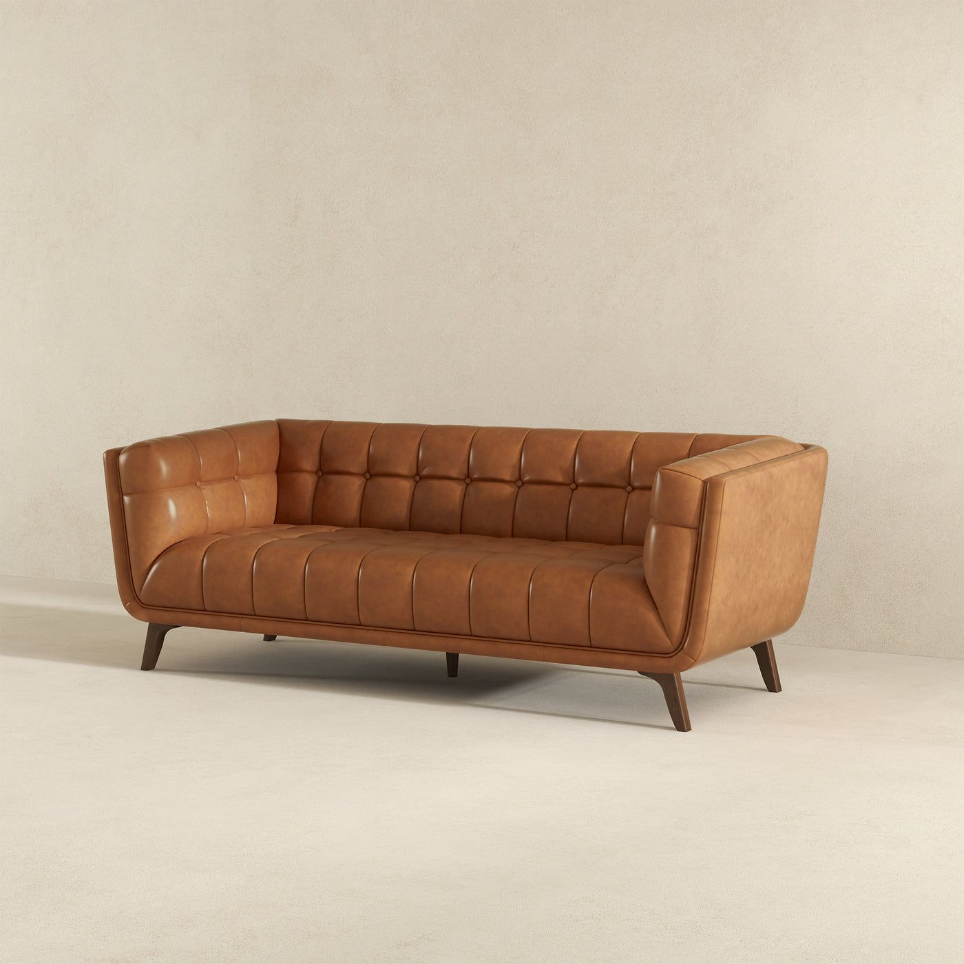 Addison 86" Cognac Genuine Leather Modern Sofa