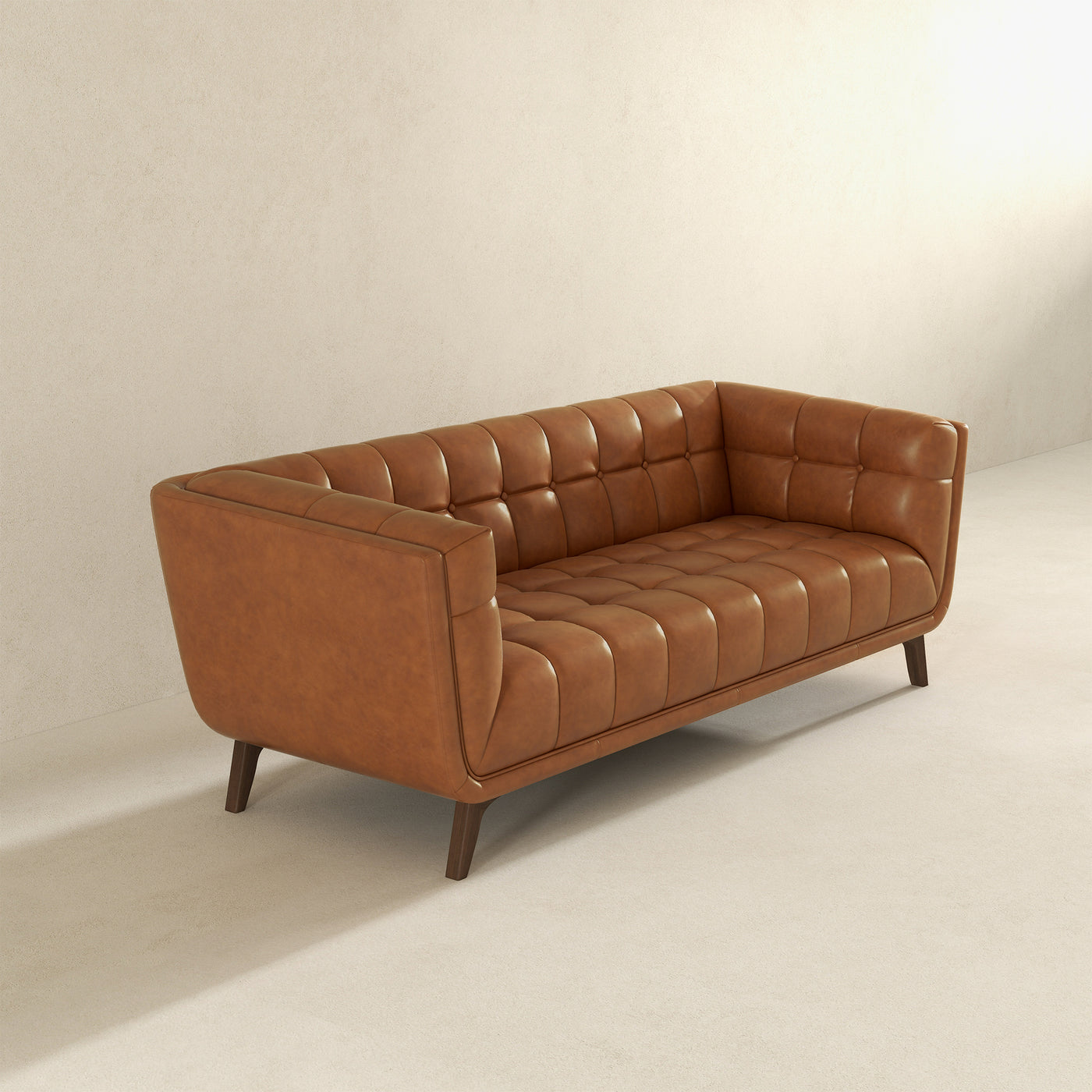 Addison 86" Cognac Genuine Leather Modern Sofa