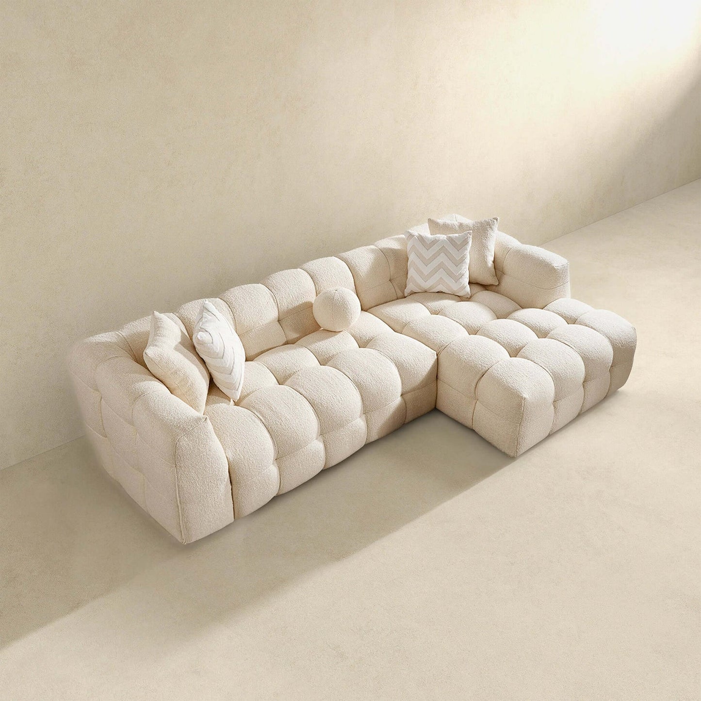 Alana 115" Tufted Ivory Boucle Right Sectional Sofa